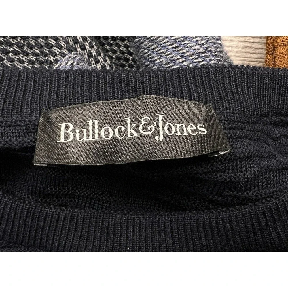 Bullock & Jones Striped Virgin Wool & Acrylic Sweater‎ Size L Blue/Brown ITALY